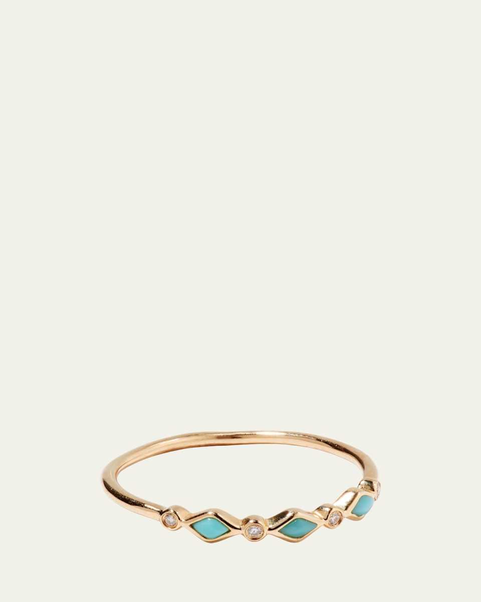 Turquoise Bezel & Diamond Stacking Ring